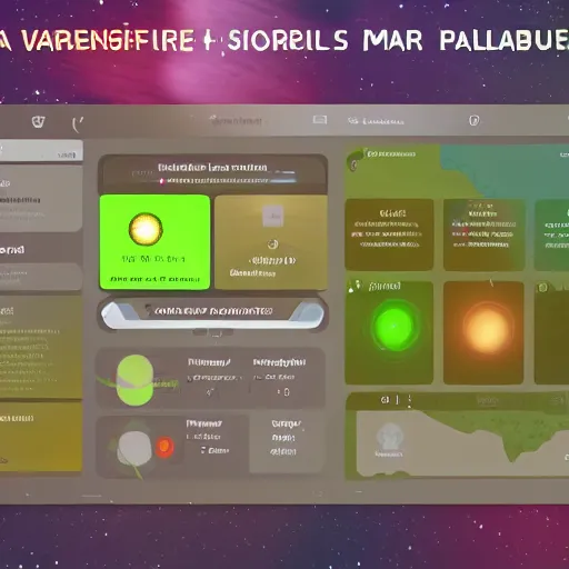 Image similar to a habitable alien exoplanet depicted on a futuristic interface, ui, onscreen info and labels, garden world info screen