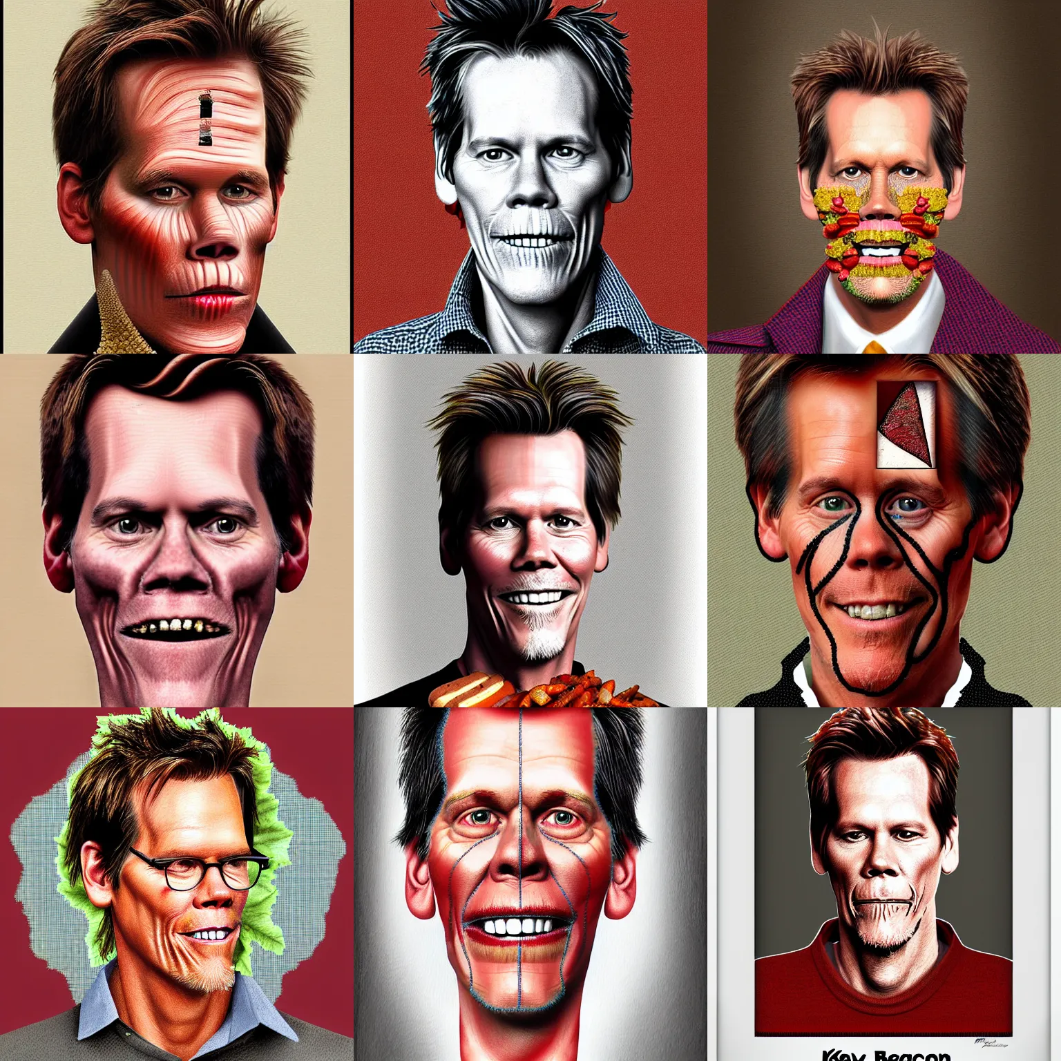 Prompt: kevin bacon made of english breakfast, digital painting by arcimboldo