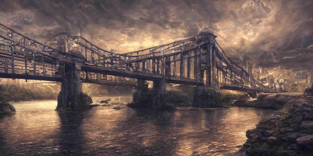 Prompt: a professional photographic portrait view picture of a bridge, photographic filter unreal engine 5 realistic hyperdetailed 8 k ultradetail cinematic concept art volumetric lighting, fantasy artwork, very beautiful scenery, very realistic painting effect, hd, hdr, cinematic 4 k wallpaper, 8 k, ultra detailed, high resolution, artstation trending on artstation in the style of albert dros glowing rich colors powerful imagery