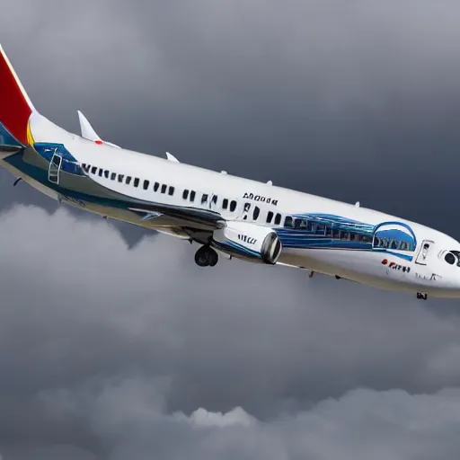 Prompt: a boeing 7 3 7 max breaking through the clouds