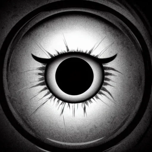 Image similar to a close up image of an eye of the watcher, eerie, black color scheme, horror, artstation, cgsociety