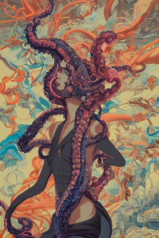 Image similar to Tristan Eaton, victo ngai, peter mohrbacher, artgerm, tentacles from the pit