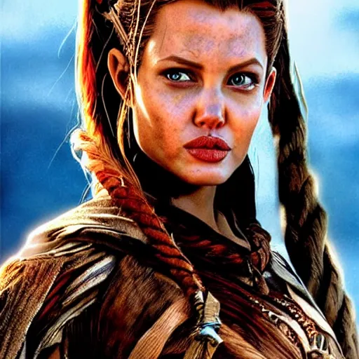 Image similar to an amazing award winning photo of angelina jolie as aloy