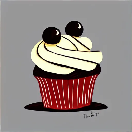 Image similar to cupcake logo painting by tim biskup and afshar petros, matte background, sharp contours, minimal, trending on artstation