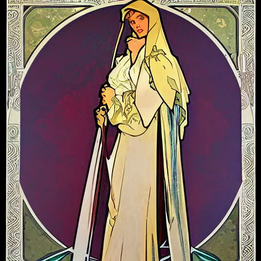 Prompt: paladin, painted by alphonse mucha