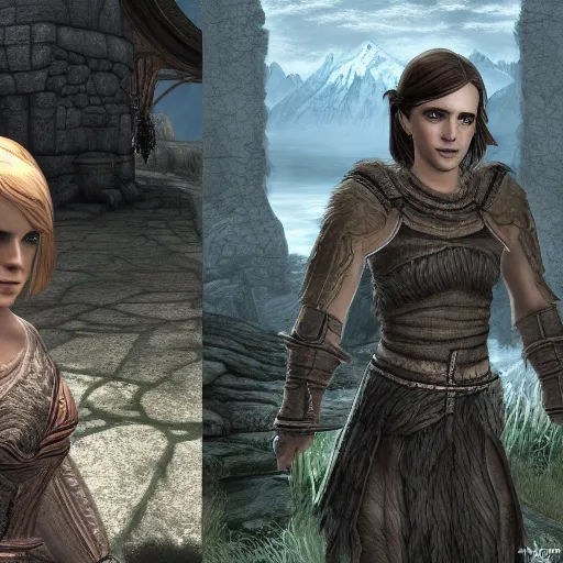 Image similar to A concept art of Emma Watson in The Elder Scrolls V: Skyrim (2009 video game)