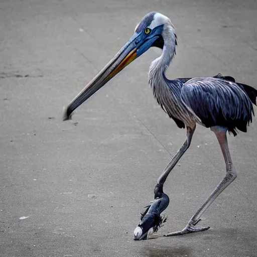 Image similar to a shoebill stork attacking a city