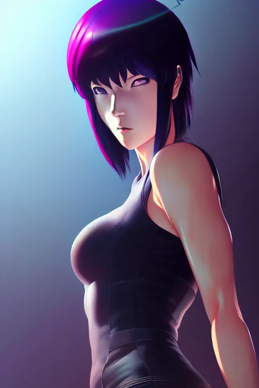 Image similar to a fullbody portrait of motoko kusanagi the major ghost in the shell : : stand alone complex, under repairs, maintenance : : by ilya kuvshinov, rossdraws, artgerm, sola digital arts, anti aliasing, raytracing : :