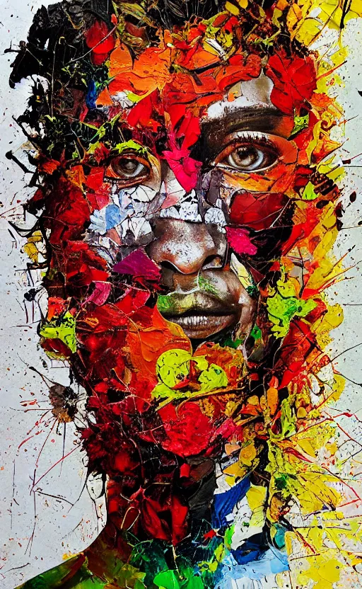 Image similar to illustration, gouache impasto of human face, blossoms, intricate, by artur bordalo