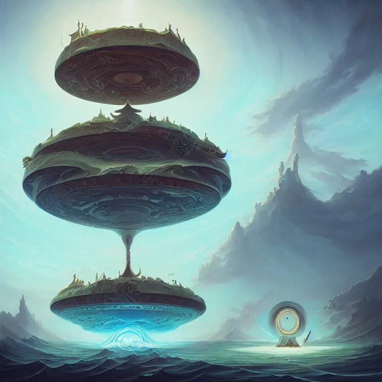 Image similar to Giant Floating Circular Ancient Sacred Calligraphy Structure by Peter Mohrbacher