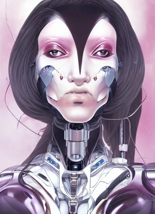 Image similar to portrait of a beautiful cyborg woman by Yukito Kishiro, biomechanical, hyper detailled, trending on artstation