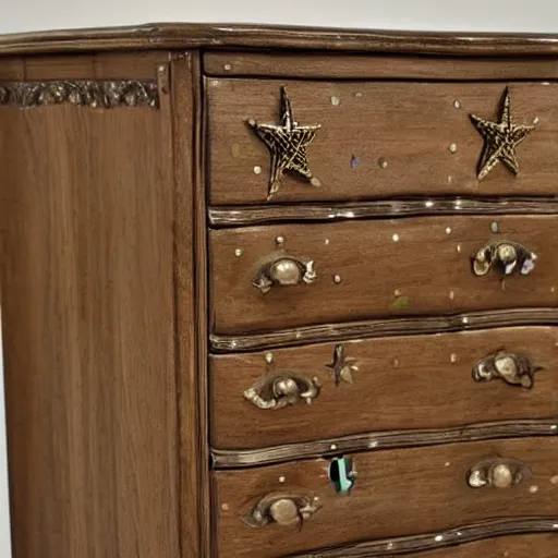 Prompt: star decorated french chest of drawers
