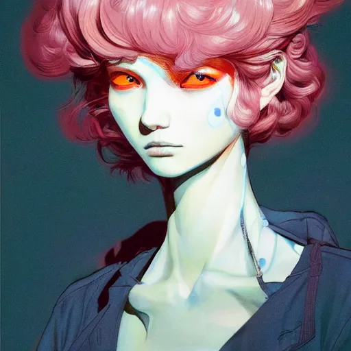 Image similar to prompt : fashion tv character portrait soft light painted by james jean and katsuhiro otomo and erik jones, inspired by akira anime, smooth face feature, intricate oil painting, high detail illustration, sharp high detail, manga and anime 1 9 9 9