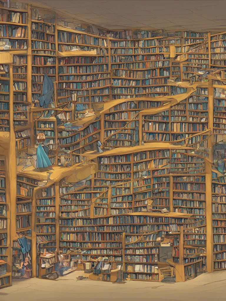 Prompt: book store by disney concept artists, blunt borders, rule of thirds