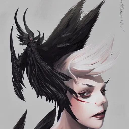 Image similar to demonic pixie character with black satanic wings, elegant, highly detailed, digital painting, artstation, concept art, sharp focus, illustration, strong brush stroke, anime, sharp focus, ghibli studio, art by ilya kuvshinov, rossdraws