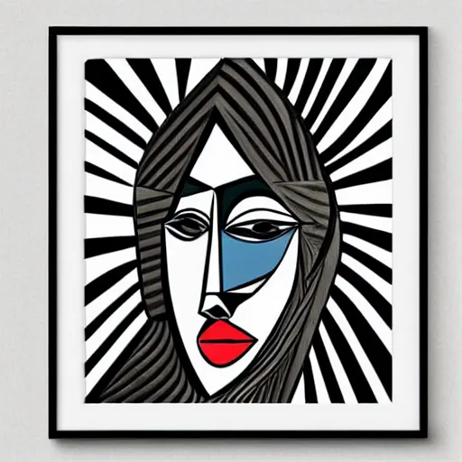 Prompt: best of picasso curved contemporary lineart portraits, cubism, etsy lineart, framed