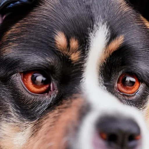 Image similar to closeup photo of a dog with human eyes, 4 k