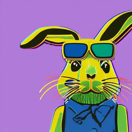 Image similar to a rabbit wearing a vr hmd in the style of andy warhol