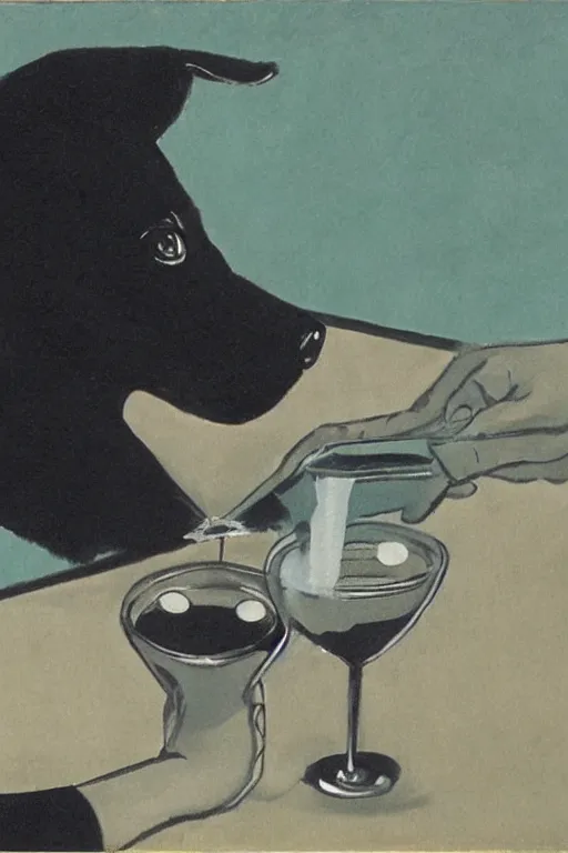 Image similar to a black dog drinking soju by leo lionni