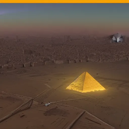 Prompt: digital art of a UFO building the great pyramids of Giza, 4k detailed artstation