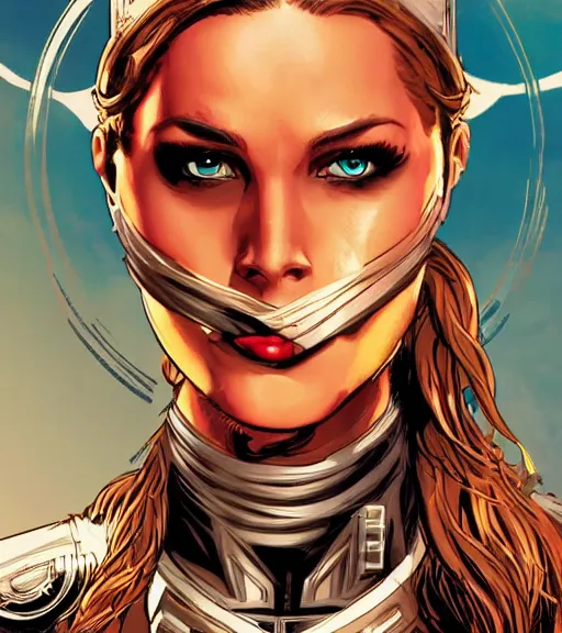 Image similar to viking female android, by MARVEL comics and Sandra Chevrier, 4k