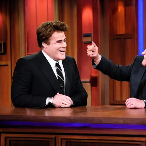 Image similar to Jay Leno as Conan Obrien hosting a late night talk show