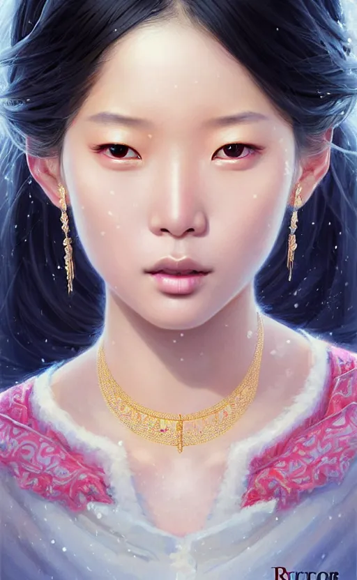 Prompt: a beautiful young charming asian goddess with sundress + jewelry + shinny eyes | | winter, symmetric, realistic shaded, unpleasant face, good looking, fine details, dior, lv, realistic shaded lighting poster by greg rutkowski, macoto takahashi, magali villeneuve, artgerm, jeremy lipkin and michael garmash