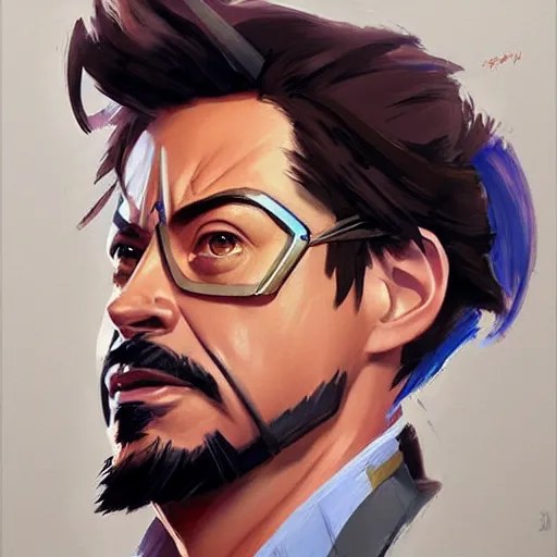 Prompt: greg manchess portrait painting of tony stark as overwatch character, totally whack, medium shot, asymmetrical, profile picture, organic painting, sunny day, matte painting, bold shapes, hard edges, street art, trending on artstation, by huang guangjian and gil elvgren and sachin teng