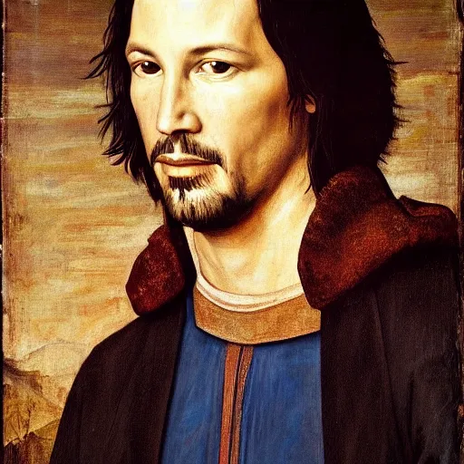 Prompt: a renaissance style portrait painting of Keanu Reeves