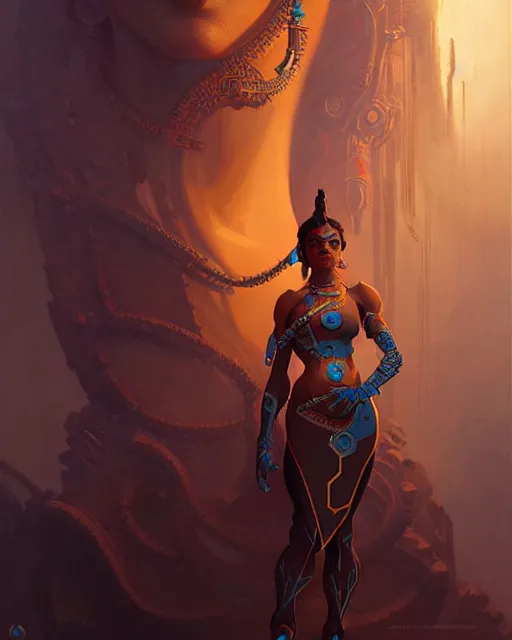 Image similar to symmetra from overwatch, character portrait, concept art, intricate details, highly detailed by greg rutkowski, michael whelan and gustave dore