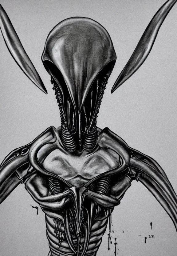 Prompt: one famous person, simple, simplicity, subgenius, x - day, weird stuff, occult stuff, knives, giger ’ s xenomorph, illuminati, muted colors, hyperrealism, studio lighting