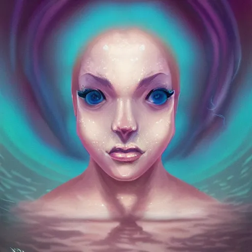 Image similar to face portrait of a woman underwater inspired by lois van baarle, bubbles, seaweed