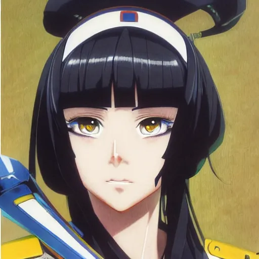 Prompt: An anime painting of beautiful black haired woman , dressed in a uniform still from Robotech 1985 by Ilya Kuvshinov , Stanley Artgerm Lau ,WLOP ,James Jean, Andrei Riabovitchev , symmetrical