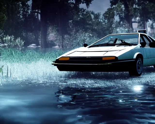 Image similar to white lotus esprit submerged under water, cinematic, photoreal, by red dead redemption 2