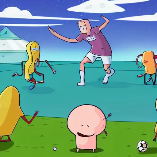 Prompt: a family of shrimp playing soccer, adventure time, 4k, cute,