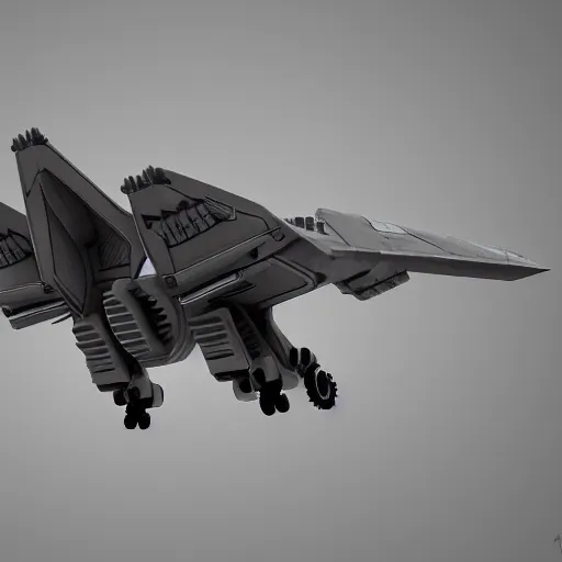 Image similar to symmetry!! a mechanized falcon with it's wings spread, gunmetal grey, top down view!! mecha, jet fighter, space shuttle, robotic, highly detailed, artstation, super realistic, unreal engine