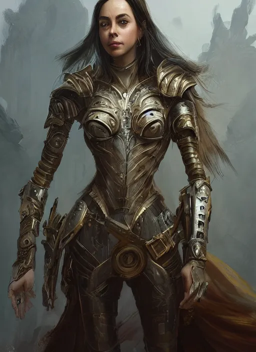 Image similar to a professional portrait of a beautiful young female, clothed in ethereal battle armor, olive skin, long dark hair, beautiful bone structure, symmetrical facial features, intricate, elegant, digital painting, concept art, smooth, sharp focus, finely detailed, illustration, from Valerian and the City of a Thousand Planets, in the style of Ruan Jia and Mandy Jurgens and Artgerm and Greg Rutkowski and William-Adolphe Bouguerea