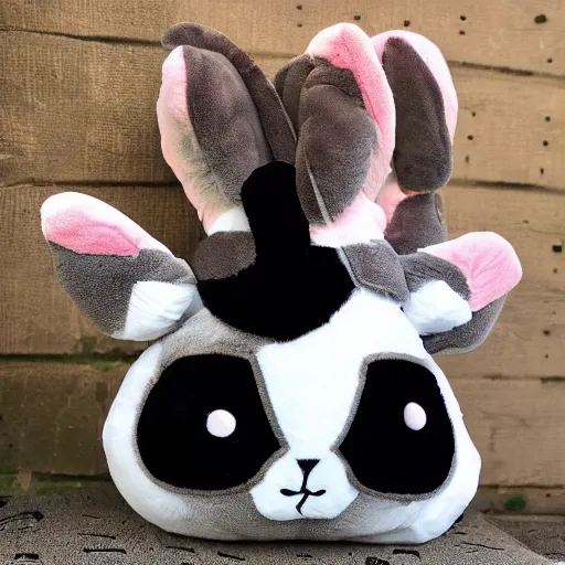 Image similar to single plush stuffed animal bunny, soft fabric, marketing, bright, colorful, void, slightly off, kawaii, creepy, dark color, kids toy