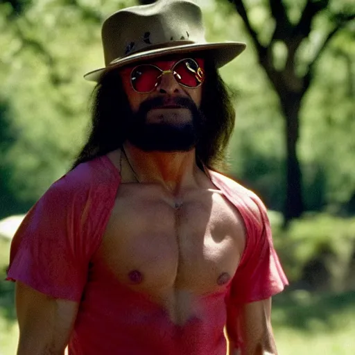 Prompt: Macho Man Randy Savage in Stranger Things, cinematic