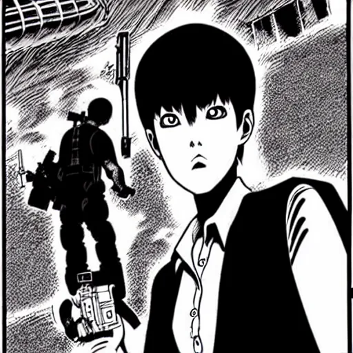 Prompt: the exterminator movie manga by junji ito