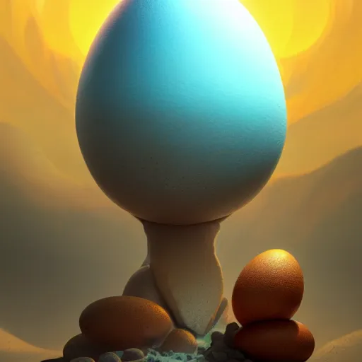 Image similar to magic frost phoenix egg, rock and sand around, peter mohrbacher style, ray tracing, cinematic, digital art, octane render