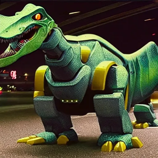 Image similar to the fast and the furious with robot dinosaurs