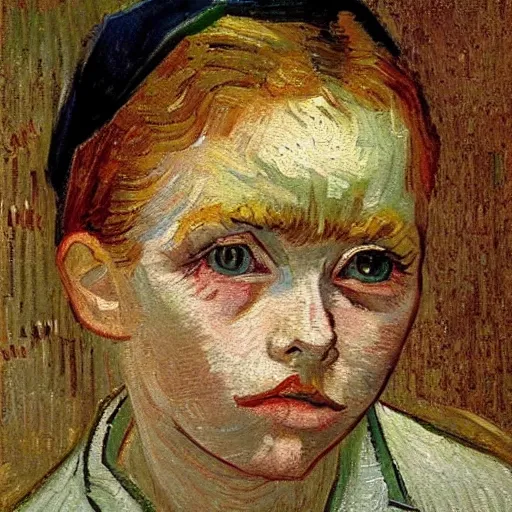 Image similar to high quality high detail painting by vincent van gogh, hd, young pale girl staring intensely, photorealistic lighting