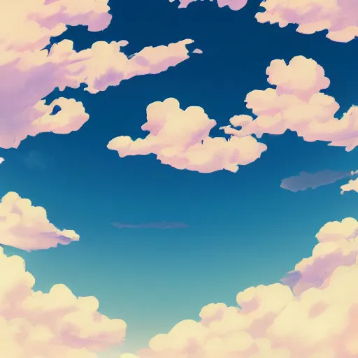 Image similar to simple anime clouds, midday, digital art, trending on artstation, gradient colors, slight fisheye perspective