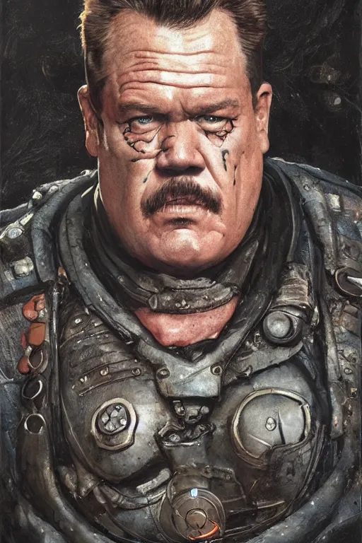 Image similar to upper body portrait of josh brolin as baron harkonnen, wearing old tattered leather spacesuit, dystopian science fiction, dark, horror, illustration by norman rockwell, hans baluschek, artstation character art, dynamic expression, john william waterhouse, concept art, greg rutkowski