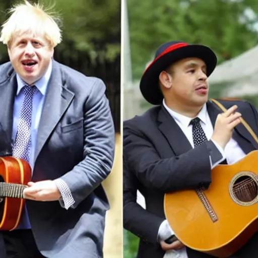 Prompt: Boris Johnson and Mexican mariachi dancing together