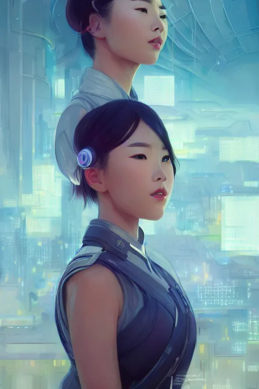 Prompt: portrait futuristic asian airforce girl, looking at the camera, expressive pose, symmetrical face, in future airport rooftop , sci-fi, fantasy, intricate, very very beautiful, elegant, human anatomy, neon light, highly detailed, digital painting, artstation, concept art, smooth, sharp focus, illustration, art by tian zi and WLOP and alphonse mucha