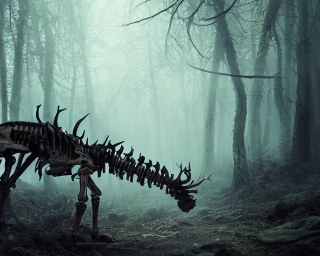 Prompt: 5 5 mm portrait photo of an armored demonic skeleton with antlers, in a magical forest. dark atmosphere. art by greg rutkowski. highly detailed 8 k. intricate. lifelike. soft light. nikon d 8 5 0.