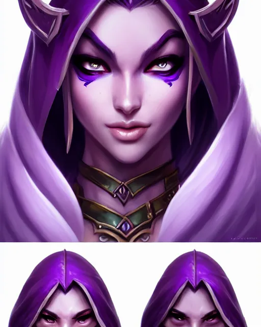 Image similar to character concepta beautiful and strong purple female warrior night elf | | cute - fine - face, pretty face, realistic shaded perfect face, fine details by stanley artgerm lau, wlop, rossdraws, james jean, andrei riabovitchev, marc simonetti, and sakimichan, trending on artstation