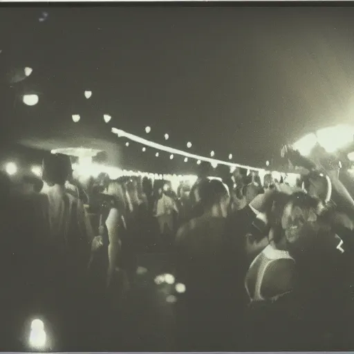 Prompt: Polaroid photograph of a busy dance floor at night